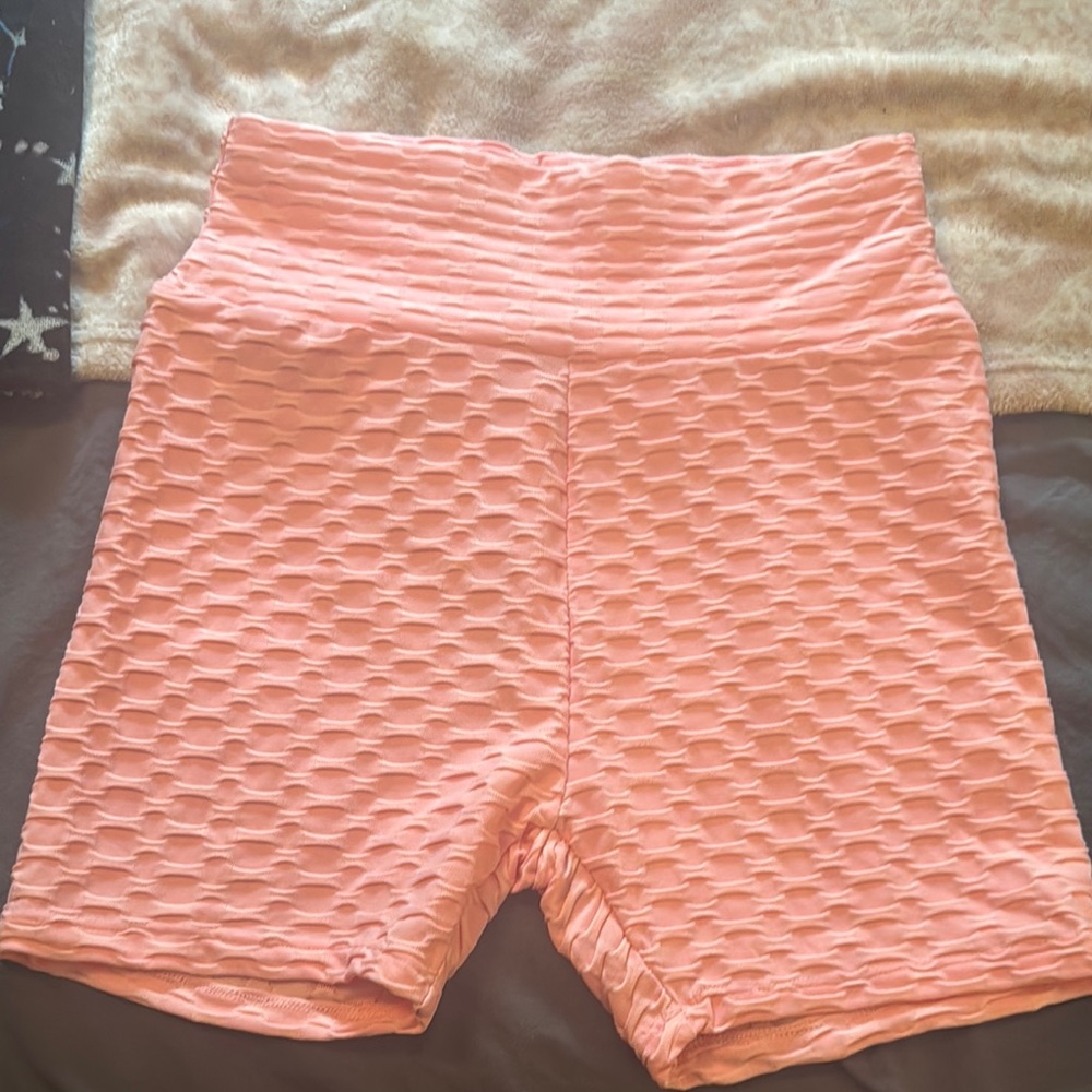 Papaya Pink Bike Shorts with Textured Design